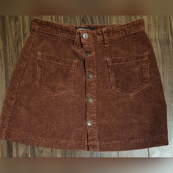 Only Brown A-Line Ribbed Mini Skirt Casual - Picture 1 of 9